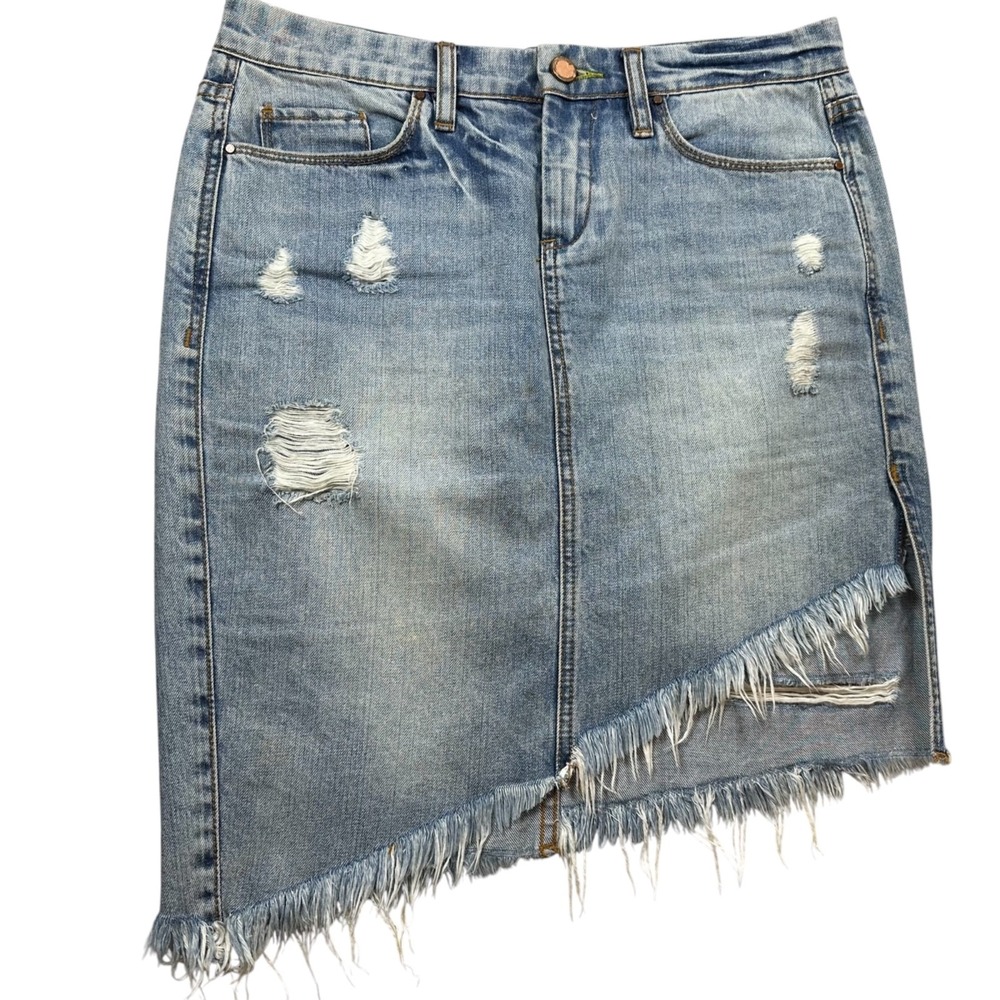 BLANK NYC Denim Mini‎ Skirt Distressed & Ripped Low-Rise Slit Women's Size 27